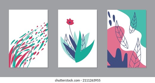 Set of abstract floral cards. Vector illustration.