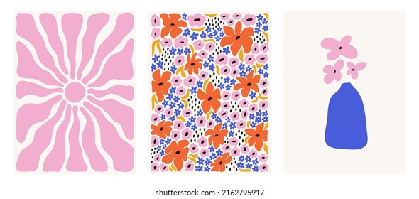 Set of abstract floral creative universal artistic pattern. Good for poster, card, invitation, flyer, cover, banner, placard, brochure and other graphic design. Vector illustration.