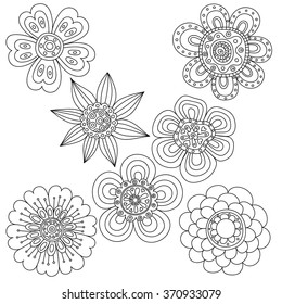 Set of abstract floral elements. Hand drawn doodle. Vector illustration.