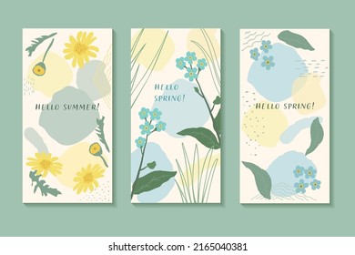Set abstract floral illustration for postcards, wall art, banner, background