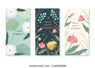 Set abstract floral illustration for postcards, wall art, banner, background