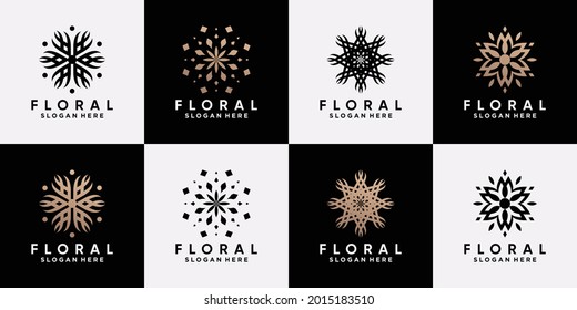 Set of abstract floral logo design template with creative unique concept