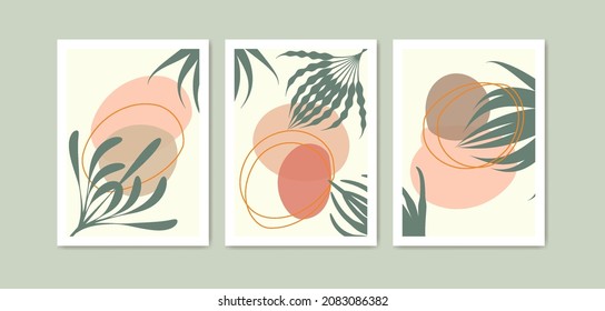 conjunto de boho abstracto floral mínimo. uso para fondo, cubierta, papel de pared, impresión, tarjeta, decoración de pared