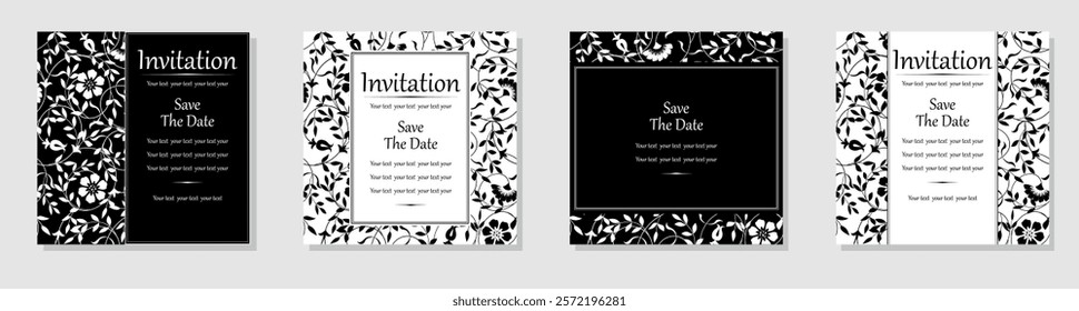 Set of abstract floral patterns. Vector seamless backgrounds. Perfect for invitations or announcements