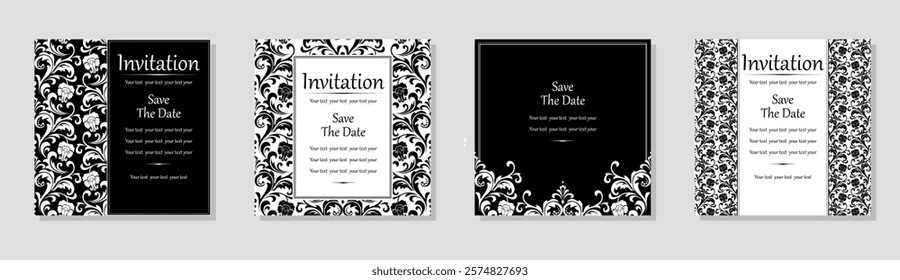 Set of abstract floral patterns. Vector seamless backgrounds. Perfect for invitations or announcements