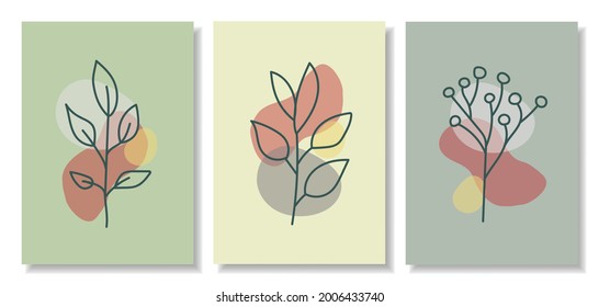 Set of abstract floral posters. Minimalist trendy contemporary style. Great design for social media, postcards, print, wall art. Vector illustration