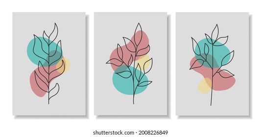 Set of abstract floral posters. Minimalist trendy contemporary style. Great design for social media, postcards, print, wall art. Vector illustration