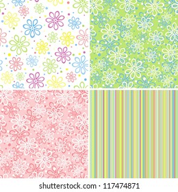set of abstract floral seamless background, vector illustration