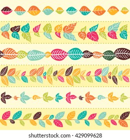 Set of abstract floral seamless brushes in bright colors.