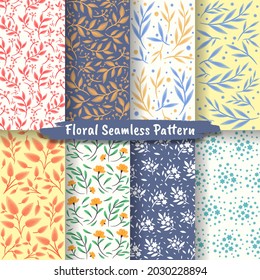 Set Of Abstract Floral Seamless Pattern, Floral Seamless Pattern Collection