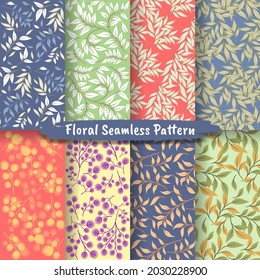 Set Of Abstract Floral Seamless Pattern, Floral Seamless Pattern Collection