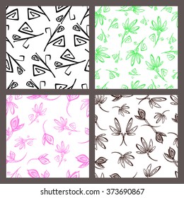 Set of abstract floral seamless pattern and background