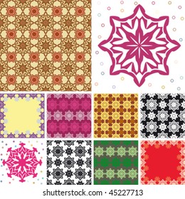 set of abstract floral seamless pattern