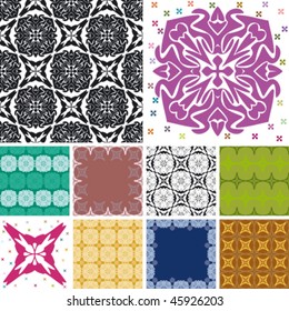 set of abstract floral seamless pattern