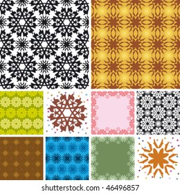 set of abstract floral seamless pattern