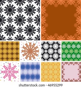 set of abstract floral seamless pattern