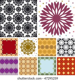 set of abstract floral seamless pattern