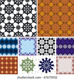 set of abstract floral seamless pattern
