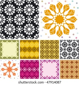 set of abstract floral seamless pattern
