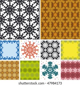 set of abstract floral seamless pattern