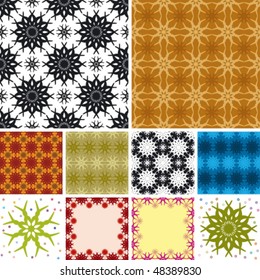 set of abstract floral seamless pattern