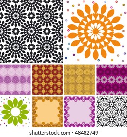 set of abstract floral seamless pattern