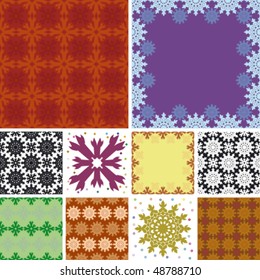 set of abstract floral seamless pattern