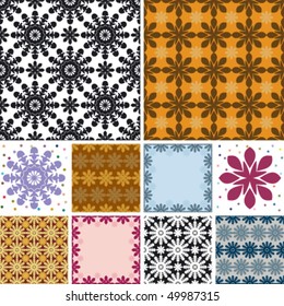 set of abstract floral seamless pattern