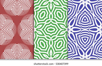 set of Abstract floral seamless pattern. geometry design. Vector. Texture for holiday cards, Valentines day, wedding invitations. red, blue, green color