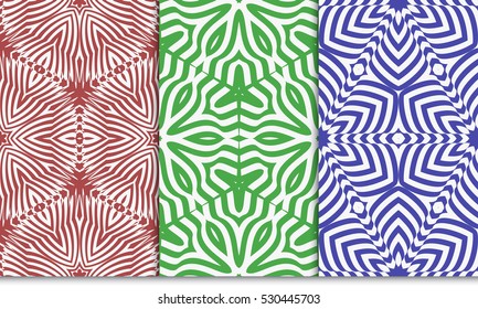 set of Abstract floral seamless pattern. geometry design. Vector. Texture for holiday cards, Valentines day, wedding invitations. red, blue, green color