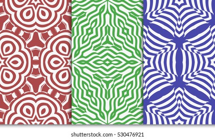 set of Abstract floral seamless pattern. geometry design. Vector. Texture for holiday cards, Valentines day, wedding invitations. red, blue, green color