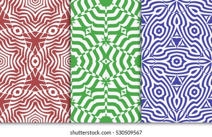 set of Abstract floral seamless pattern. geometry design. Vector. Texture for holiday cards, Valentines day, wedding invitations. red, blue, green color