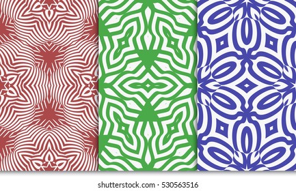 set of Abstract floral seamless pattern. geometry design. Vector. Texture for holiday cards, Valentines day, wedding invitations. red, blue, green color