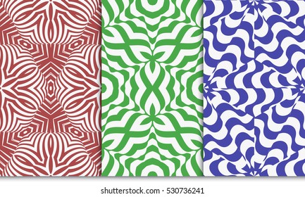 set of Abstract floral seamless pattern. geometry design. Vector. Texture for holiday cards, Valentines day, wedding invitations. red, blue, green color