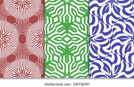 set of Abstract floral seamless pattern. geometry design. Vector. Texture for holiday cards, Valentines day, wedding invitations. red, blue, green color