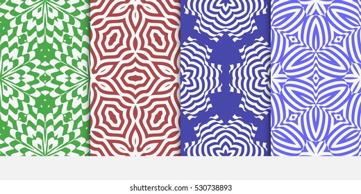 set of Abstract floral seamless pattern. geometry design. Vector. Texture for holiday cards, Valentines day, wedding invitations. red, blue, green color