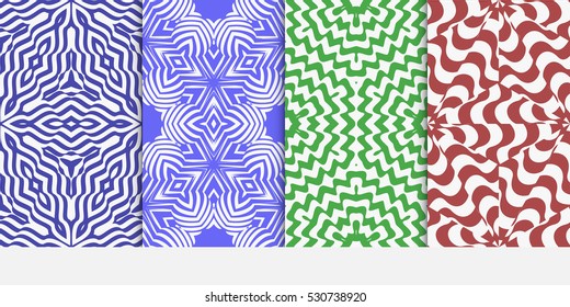 set of Abstract floral seamless pattern. geometry design. Vector. Texture for holiday cards, Valentines day, wedding invitations. red, blue, green color