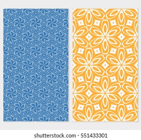 set of Abstract floral seamless pattern. geometry design. Vector. for invitation, bridal, wedding, wallpaper. Blue, orange background