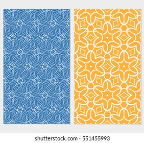 set of Abstract floral seamless pattern. geometry design. Vector. for invitation, bridal, wedding, wallpaper. Blue, orange background