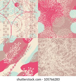 Set of abstract floral seamless patterns.