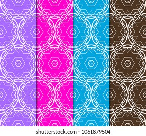 Set of Abstract floral seamless patterns in delicate bright colors. Geometric ornaments. Vector collection. For design, wallpaper, print, cover book