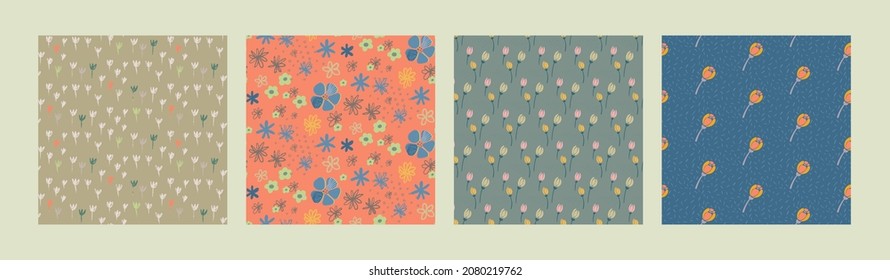 Set of abstract floral seamless patterns. Modern trendy vector collection