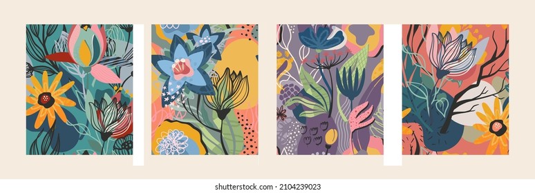 Set of abstract floral seamless patterns. Modern trendy vector collection.