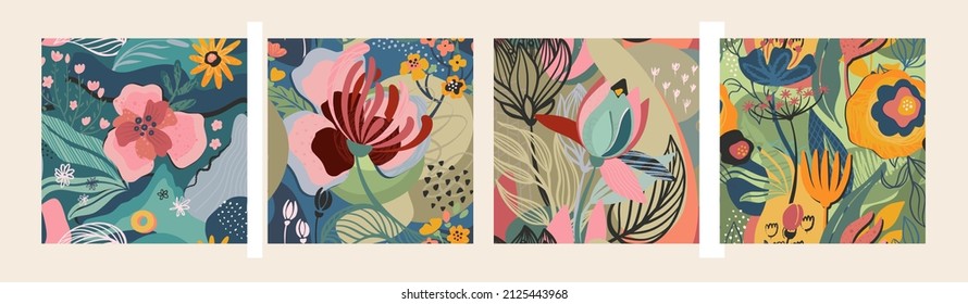 Set of abstract floral seamless patterns. Modern trendy vector collection.