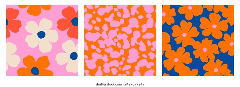 Set of Abstract floral seamless patterns. Trendy hand drawn textures. Modern flat design for paper, cover, background, fabric and wall art. colorful vector illustration.