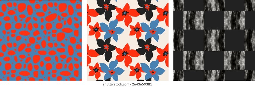 Set of Abstract floral seamless patterns. Trendy hand drawn textures. Modern flat design for paper, cover, background, fabric and wall art. colorful vector illustration.
