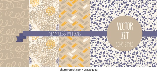 set of abstract and floral seamless patterns, vector illustration