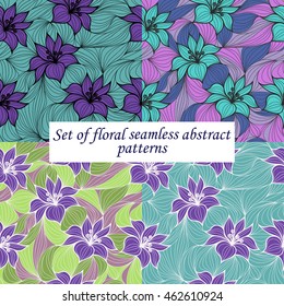 Set of abstract floral seamless patterns, vector illustration