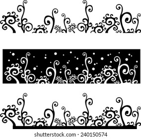 Set of abstract floral silhouette border