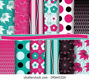 set of  abstract  floral vector paper for scrapbook 